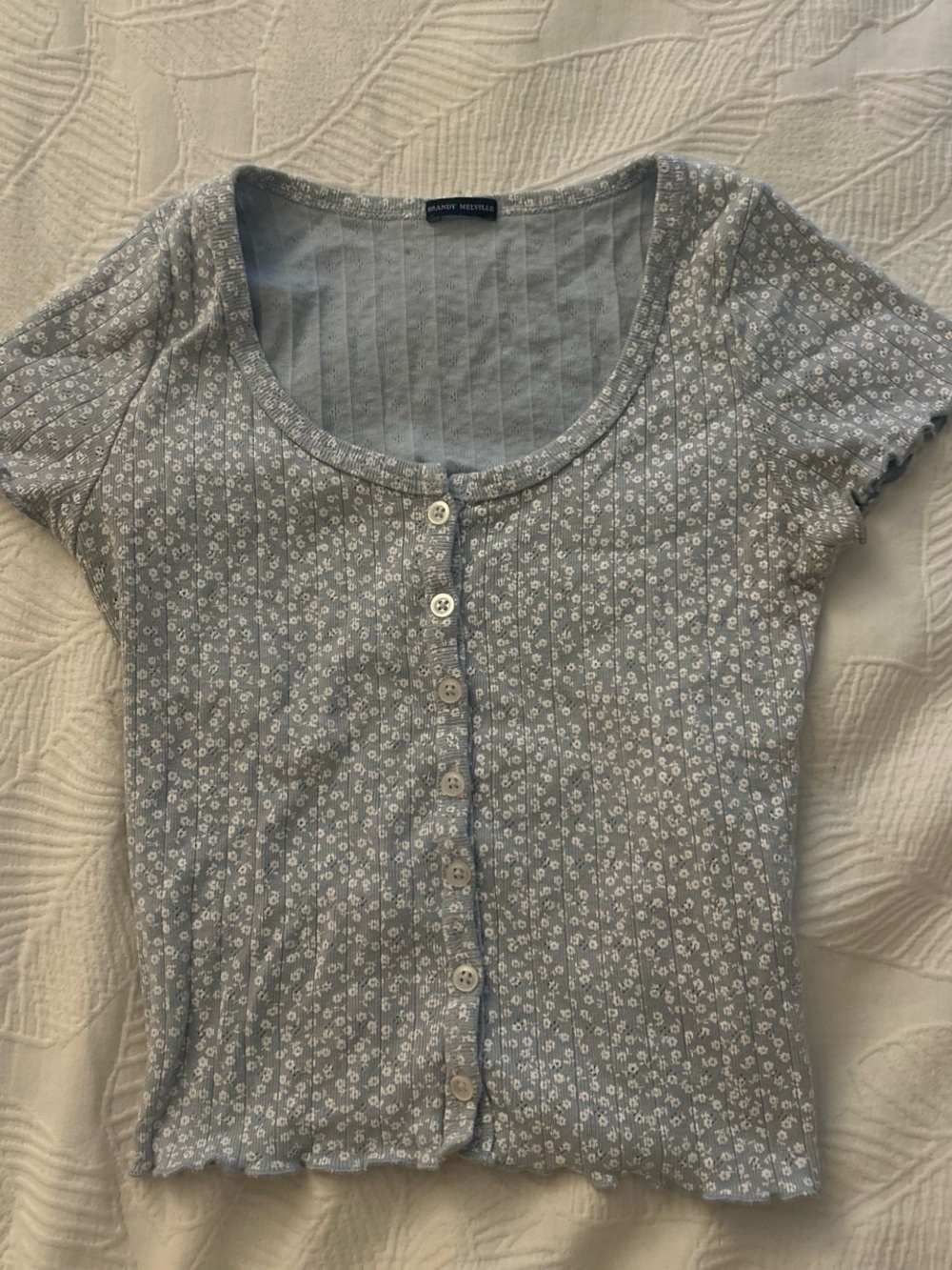 Brandy Melville Blue Floral Button-Up Top